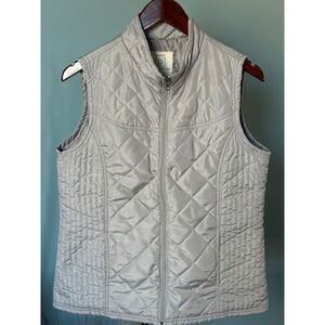 Relativity Womens Quilted Vest Light Gray Full Zip Mock Neck Sleeveless Jacket M